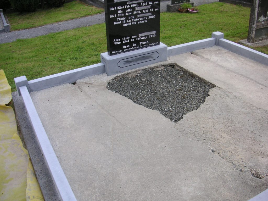 Cleaned and removed old gravel from grave